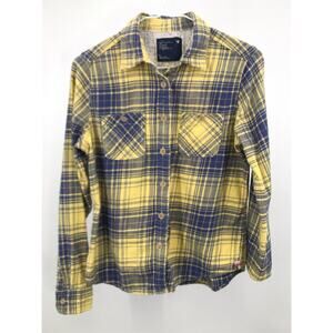 American Eagle Outfitters Yellow Blue Plaid Flannel Button Down Shirt Size 6